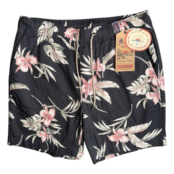 NWT Faherty Essentials Drawstring Charcoal Gray Floral Linen Blend Short Medium - Picture 1 of 6